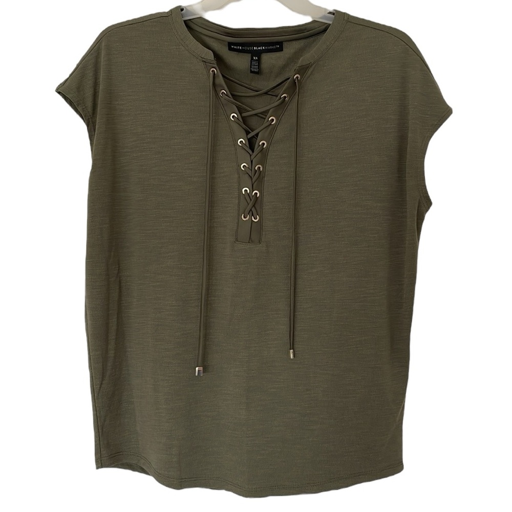 White House Black Market Tie Front Sleeveless Top in Green NWOT